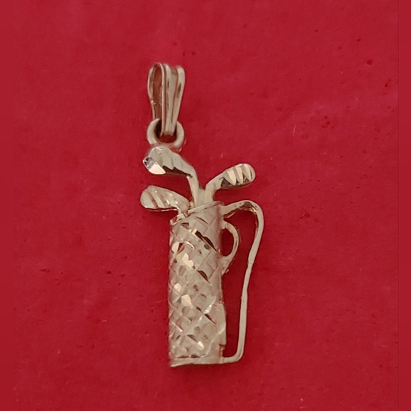 14k Solid Yellow Gold Gold Club Bag Pendant - Picture 3 of 6